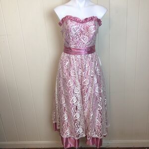 Vintage 80s 90s Fit & Flare Strapless Lace Party Dress XS Rockabilly Tea Dress